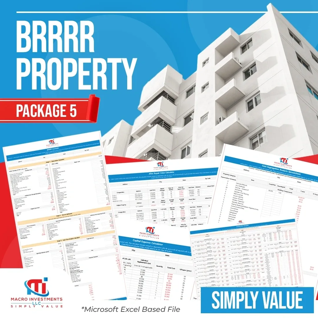 BRRRR Package 5 with BRRRR, construction, cost segregation and CapEx tools