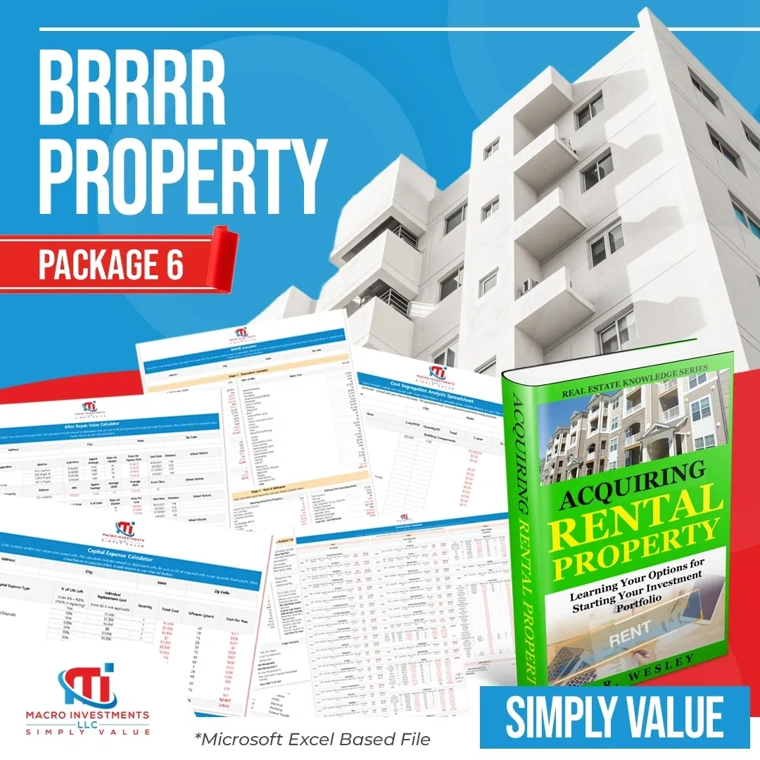 BRRRR Package 6 with BRRRR, construction, cost segregation, CapEx, ARV and eBook
