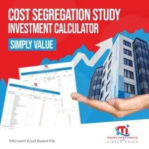 Cost segregation study investment calculator Excel spreadsheet for real estate tax planning