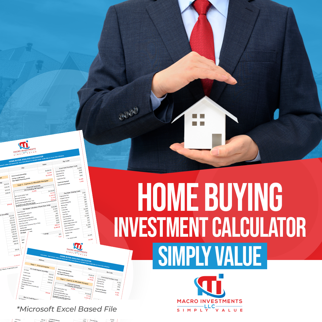 Home buying investment calculator Excel spreadsheet for affordability and purchase analysis