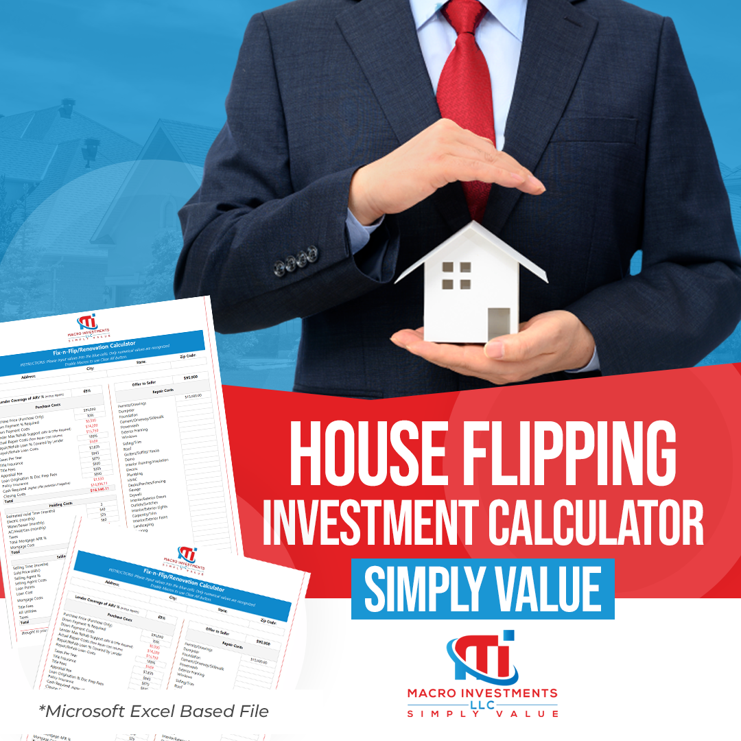 House flipping investment calculator Excel spreadsheet for fix and flip analysis