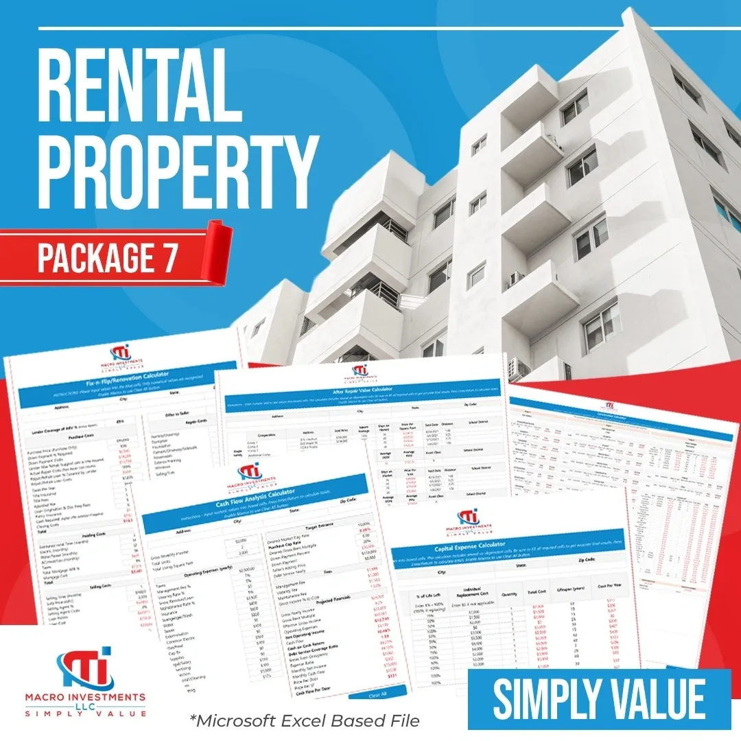Rental Property Package 7 with rental, house flipping, construction, CapEx and ARV tools