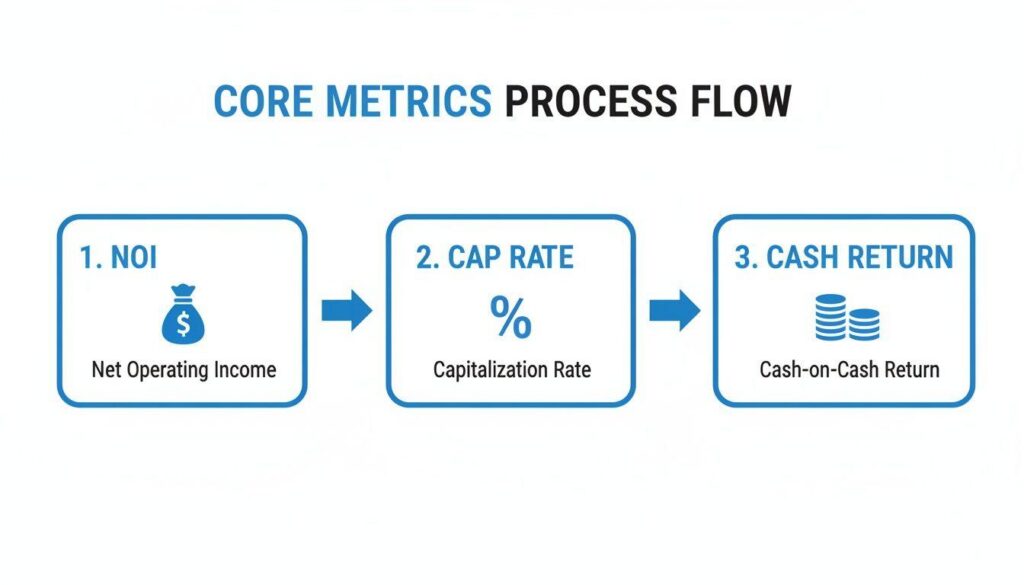 Comparison of cap rate and cash-on-cash return formulas for rental property investment analysis.