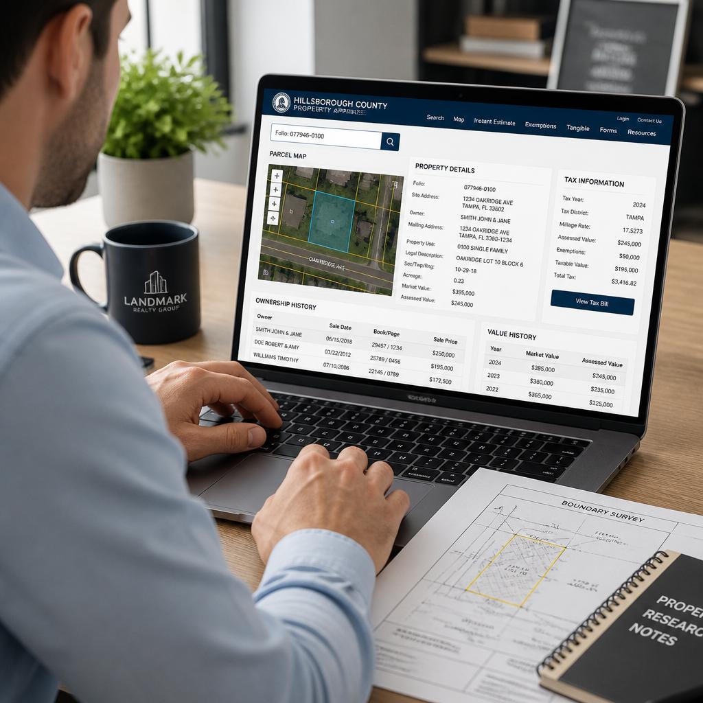 Investor researching county tax sale listings and parcel information online