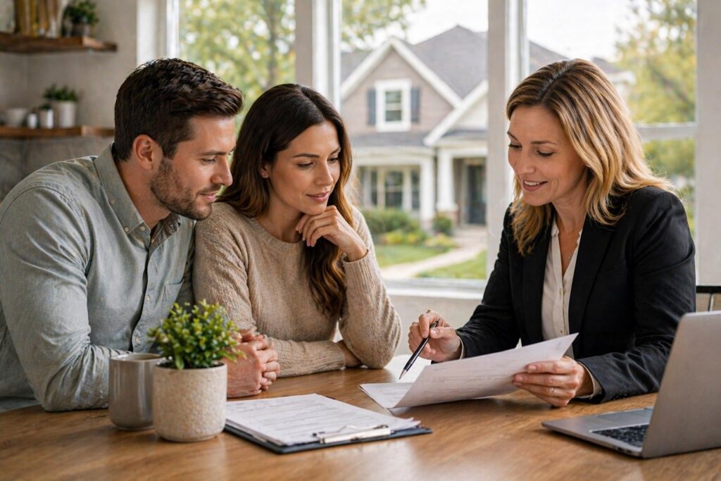 Home buyer reviewing closing documents before completing a home purchase