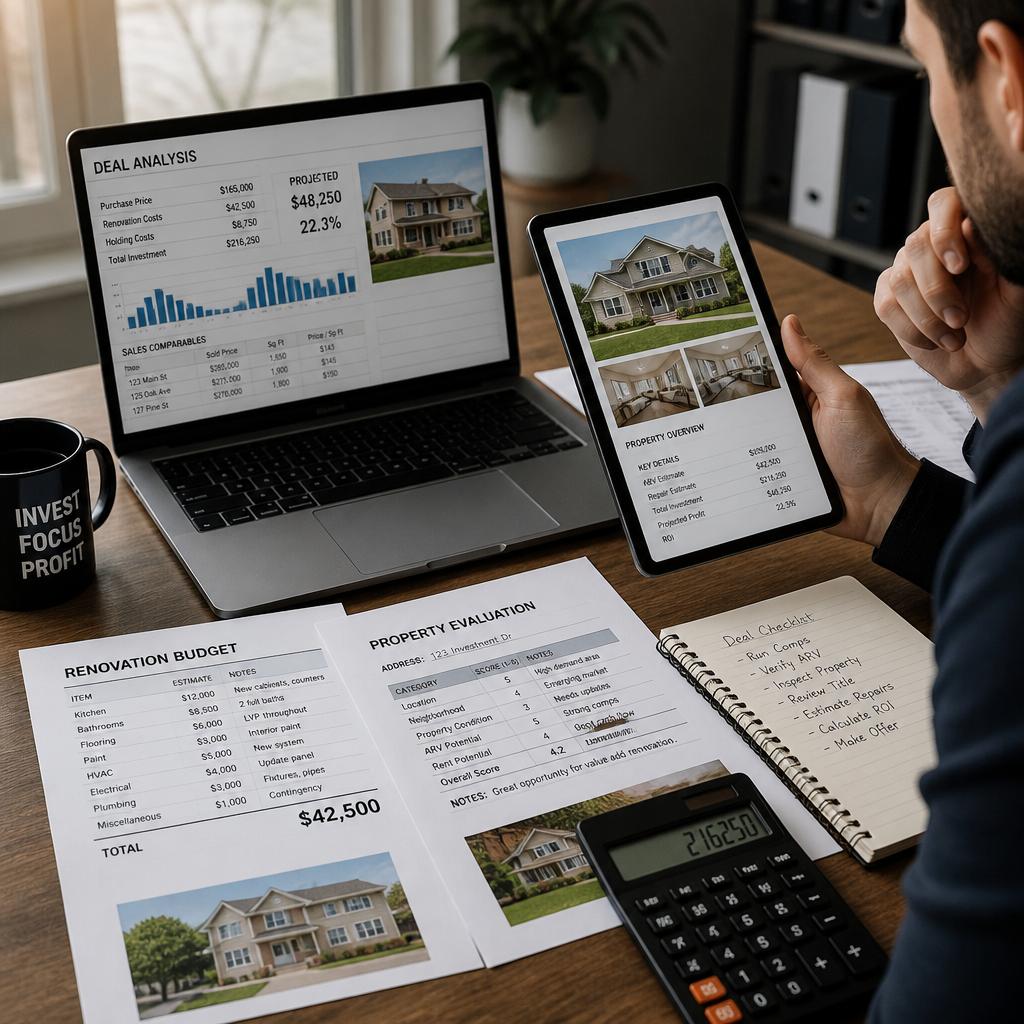 Investor reviewing property value, acquisition costs, and maximum bid before a tax auction