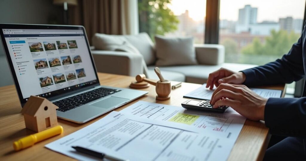 Investor calculating costs and a maximum bid before a tax lien auction