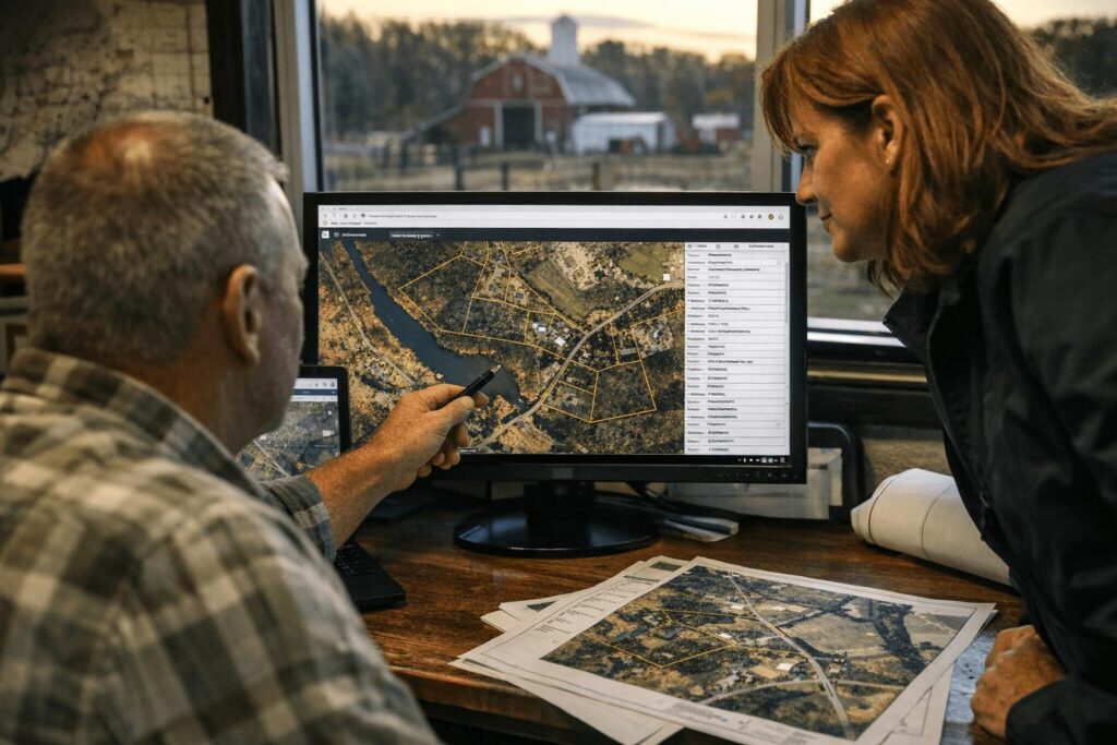 GIS parcel map used to research property boundaries before a tax sale