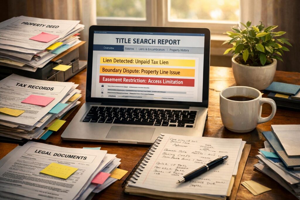 Property parcel maps and legal records used for tax sale due diligence