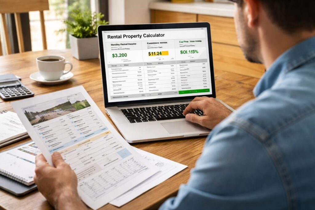 Real estate investor evaluating property income expenses and comparable sales